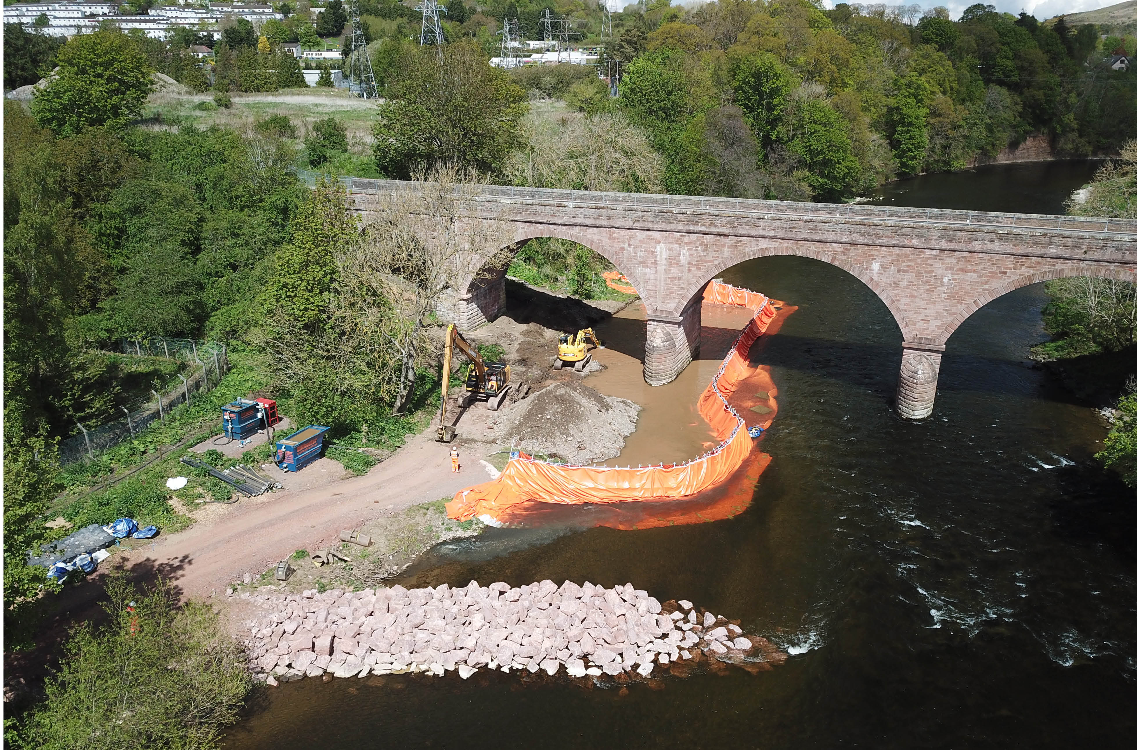 Scour works progress at River Tweed